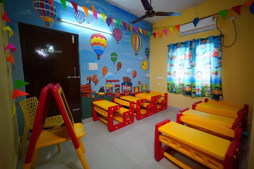 Premium AC smart classroom at Golden Bridge School with colourful learning environment